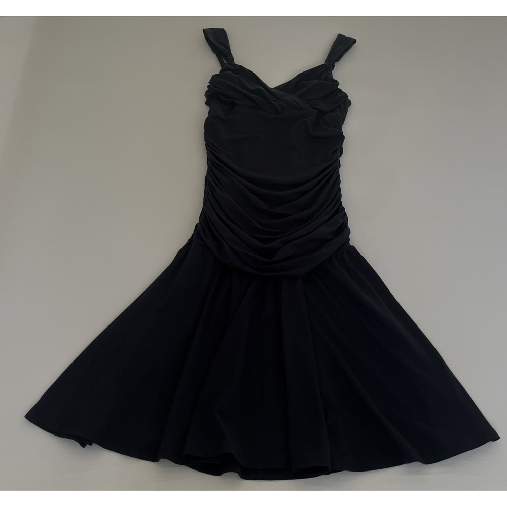 VTG Y2K Bebe Women’s Ruched Side Bodycon Dress Navy Blue Size Small Made In USA - Picture 10 of 16